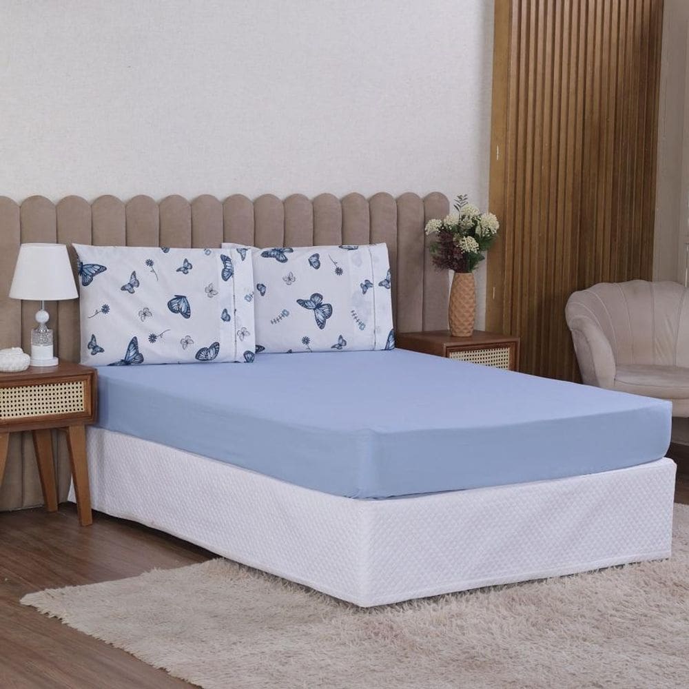 Jogo Cama Casal 3P Lençol + Fronha Esmeralda Percal 100%