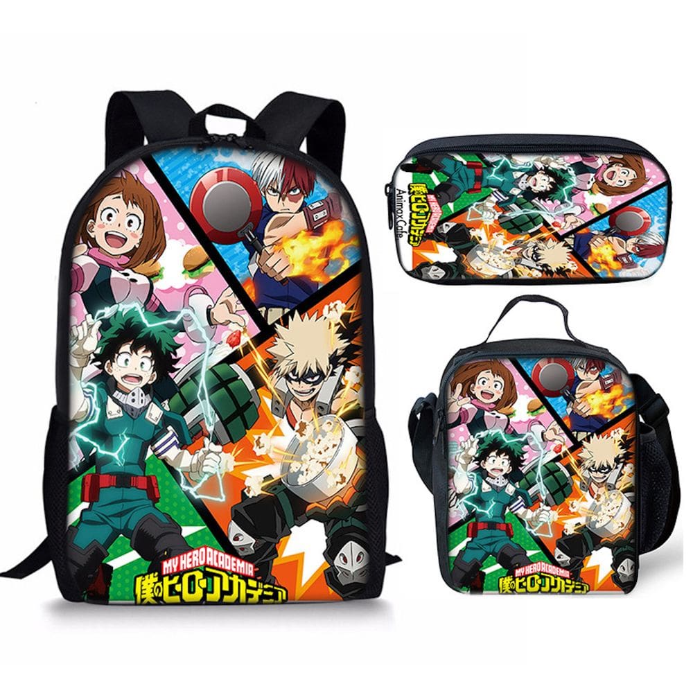 Conjunto de mochilas My Heros Academias Anime para crianças e escolas