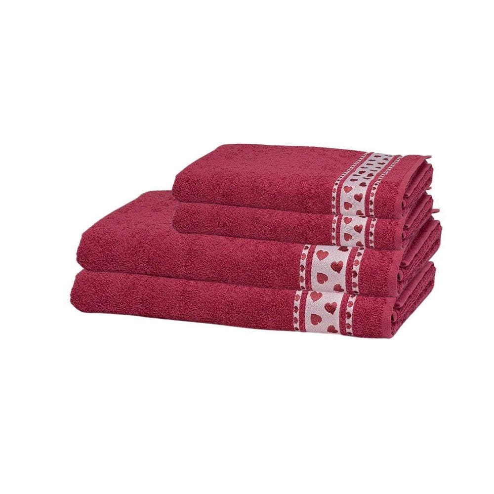 Jogo De Toalhas Dhler Jacquard Premium Corações Banho 4 Pçs