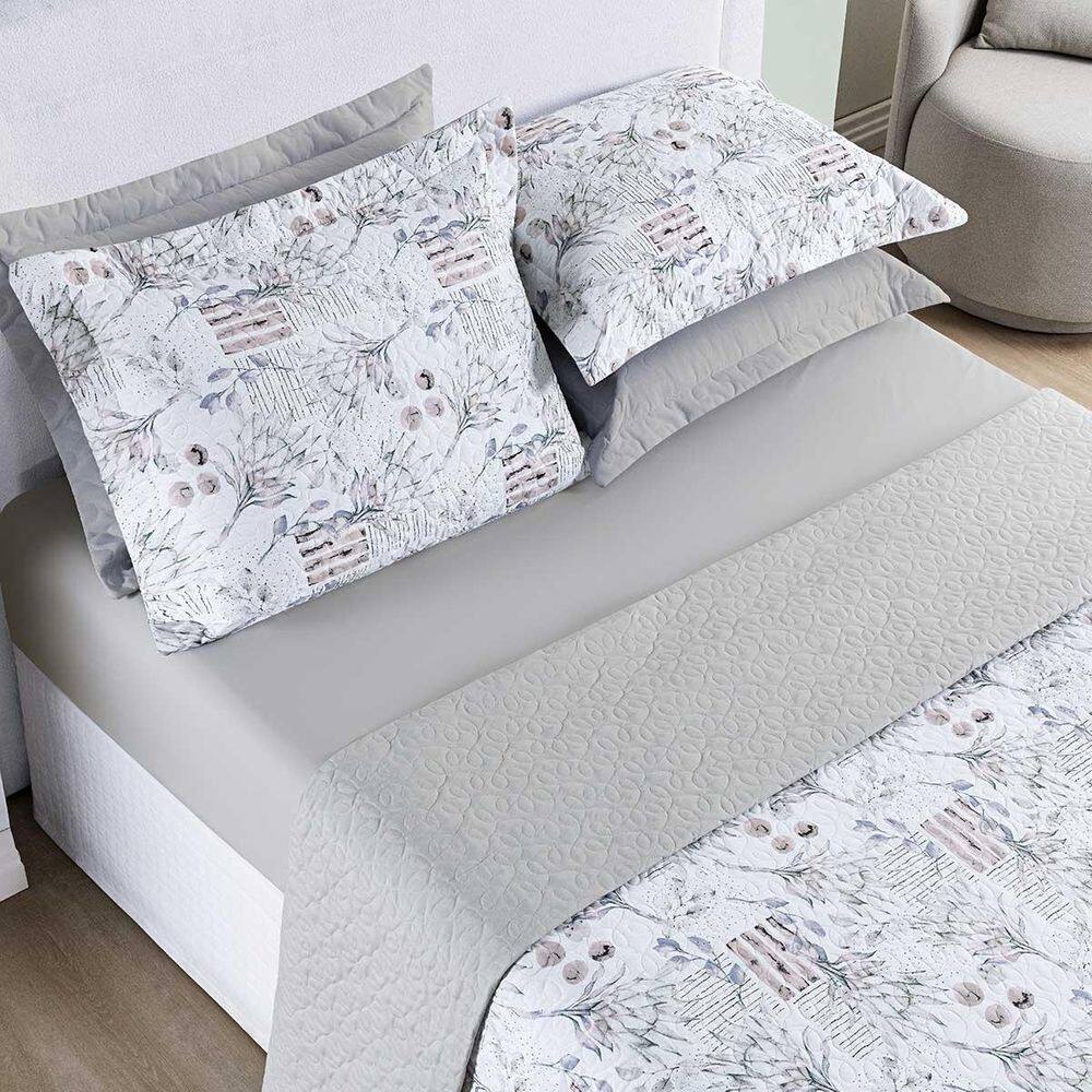 Kit Colcha Maris Casal Dupla Face 200 Fios 3P 200 Fios Cinza