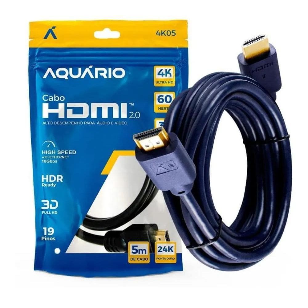 2X Cabo Hdmi 2.0 4K Blindado 5M Ponta Gold 60Hz Aquário