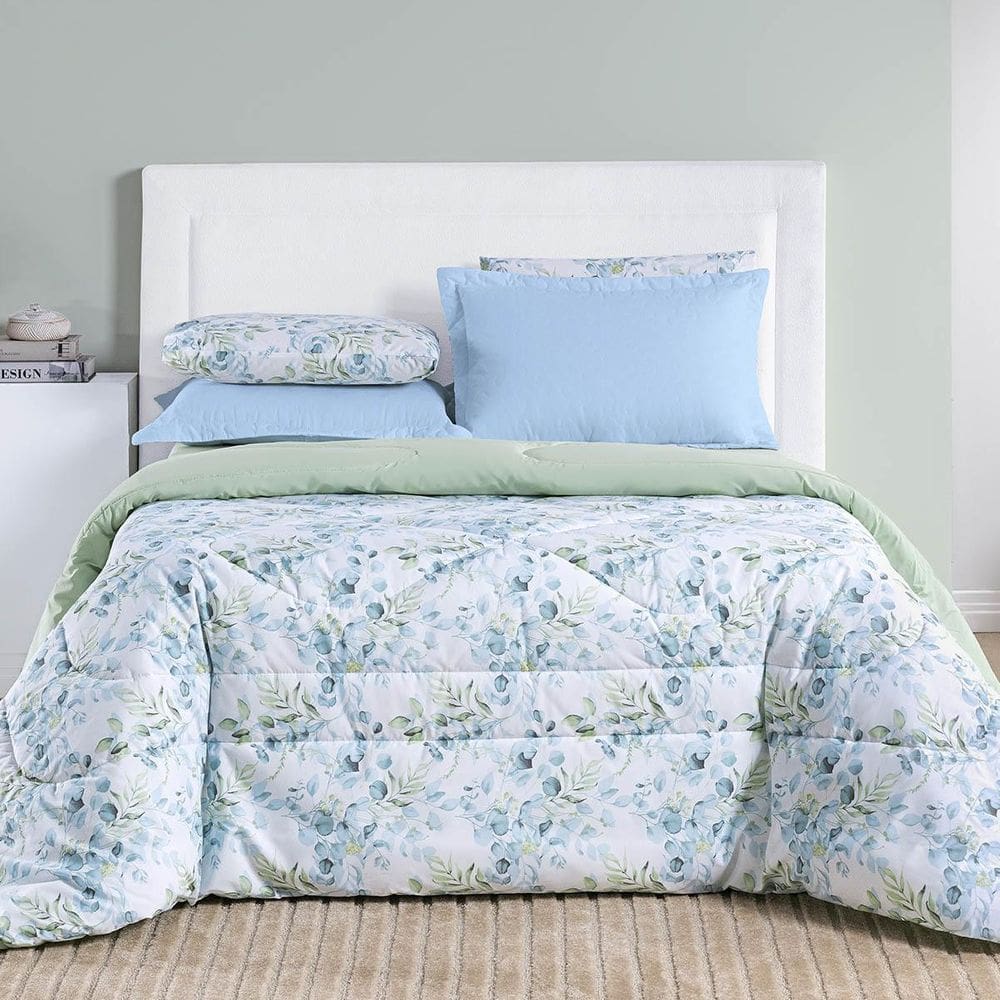 Edredom Maris Queen 200 Fios Estampado Floral Forest Verde