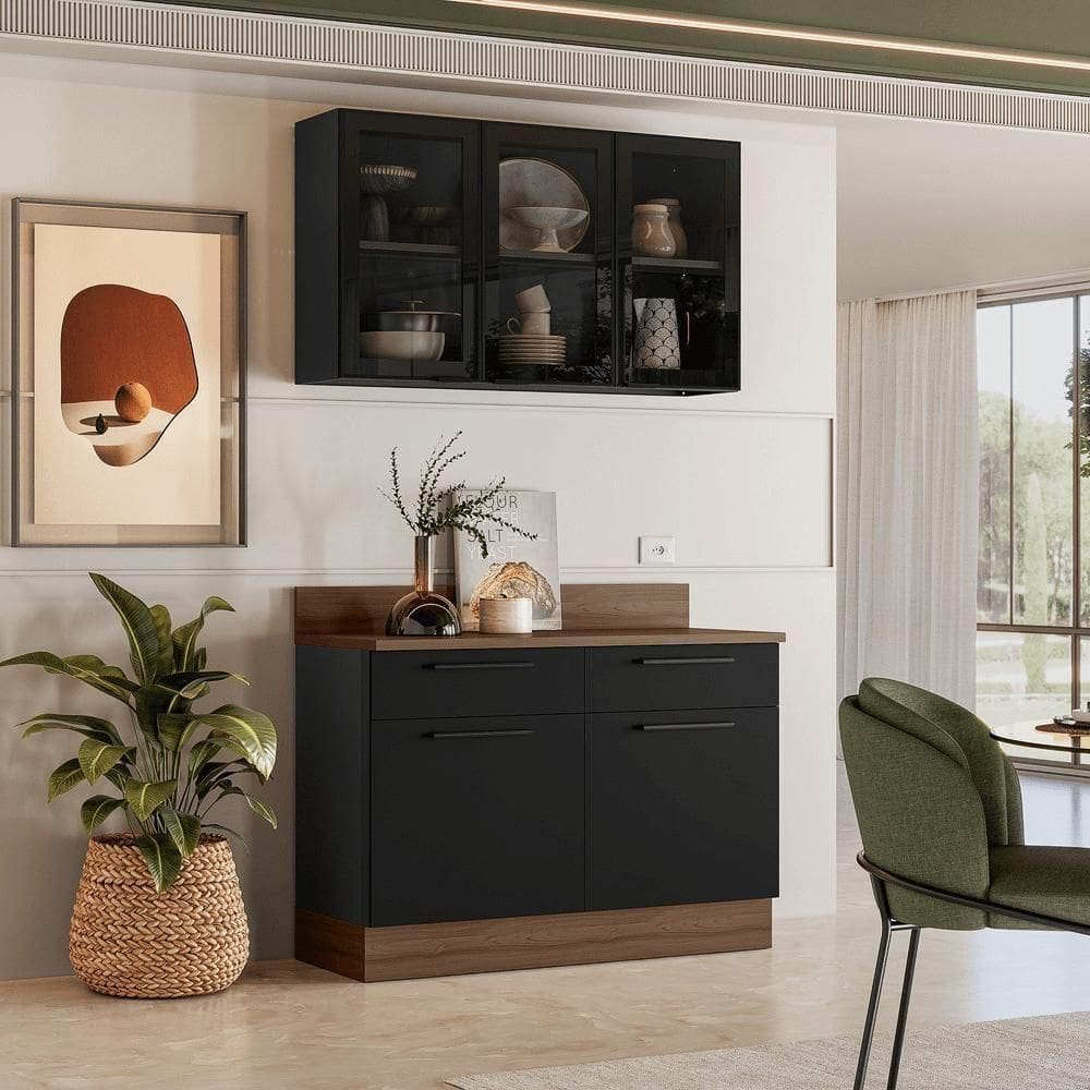 Armário De Cozinha Compacta Itatiaia Exclusive 120cm Em Aço Grafite