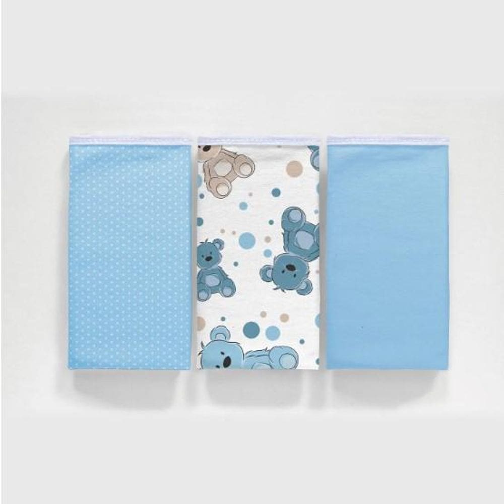 Kit 3 Fronhas 30X40 100% Algodão - Ursinho Azul