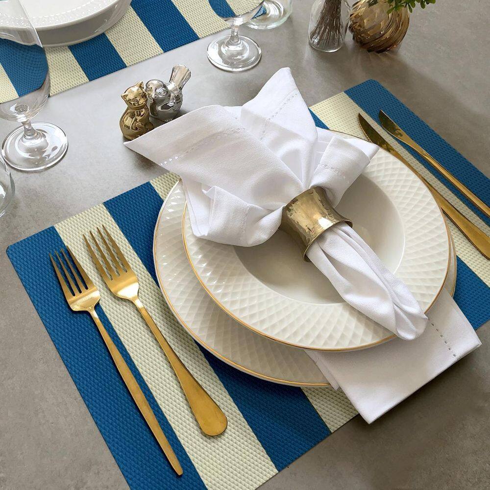 12 Jogo Americano Navy Alto Padrão Impermeável Pvc Bg Az