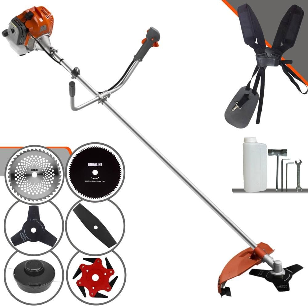 Roçadeira À Gasolina Tekna RL430ACNTK 2T 43cc 1,7HP Alta Rotação Com Cabeçote de Nylon + Facas 2 Pontas, 3 Pontas, 6 Pontas, 40 Dentes e 80 Dentes