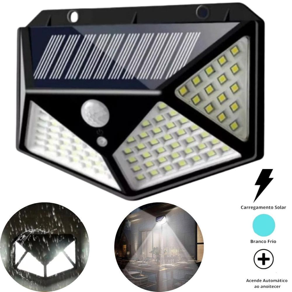 Luminária Solar Muro 100 Leds Solar Balizador Jardim Cor
