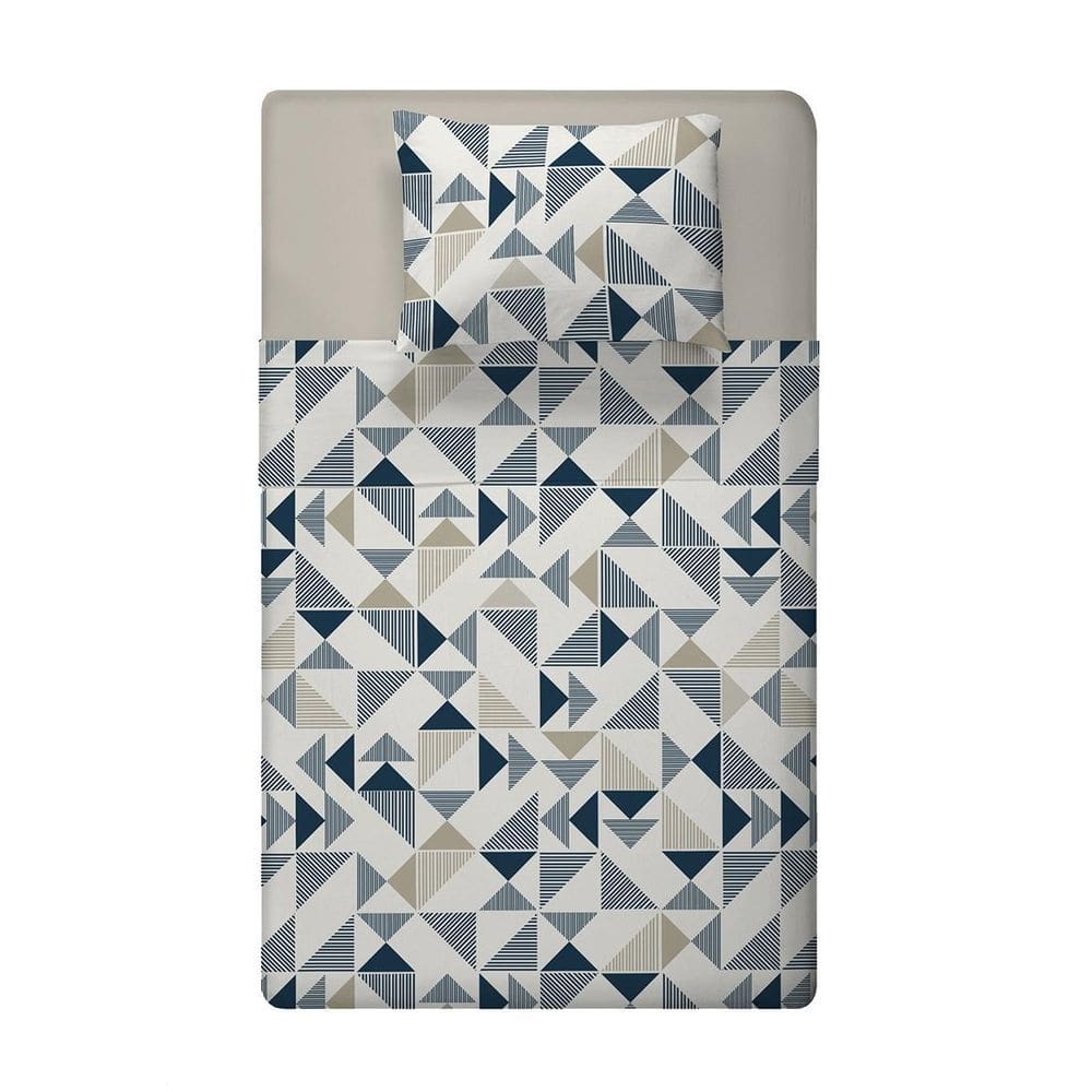 Jogo Cama Solteiro 3Pc Algodão 150 Fios Geo Azul Estamparia