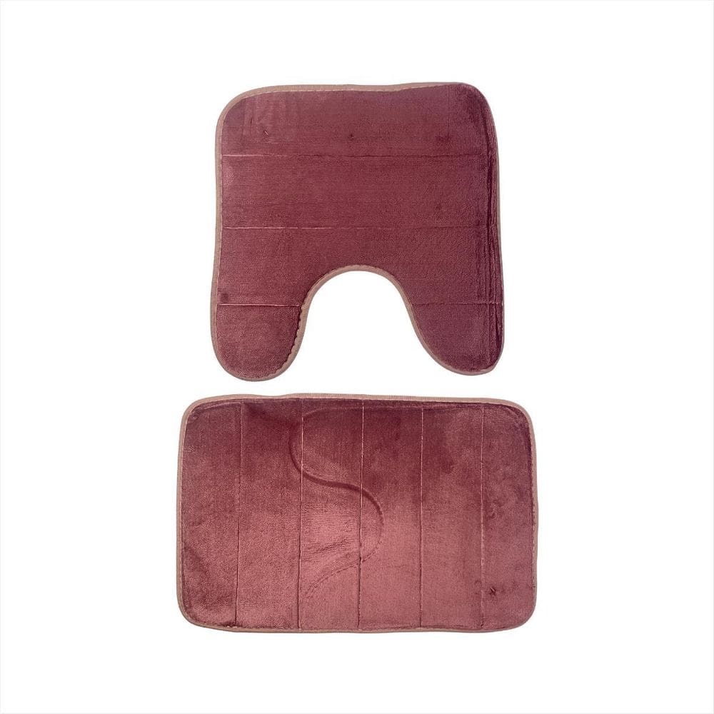 Kit Tapetes Felpudo Banheiro Base Emborrachada Cor Malva