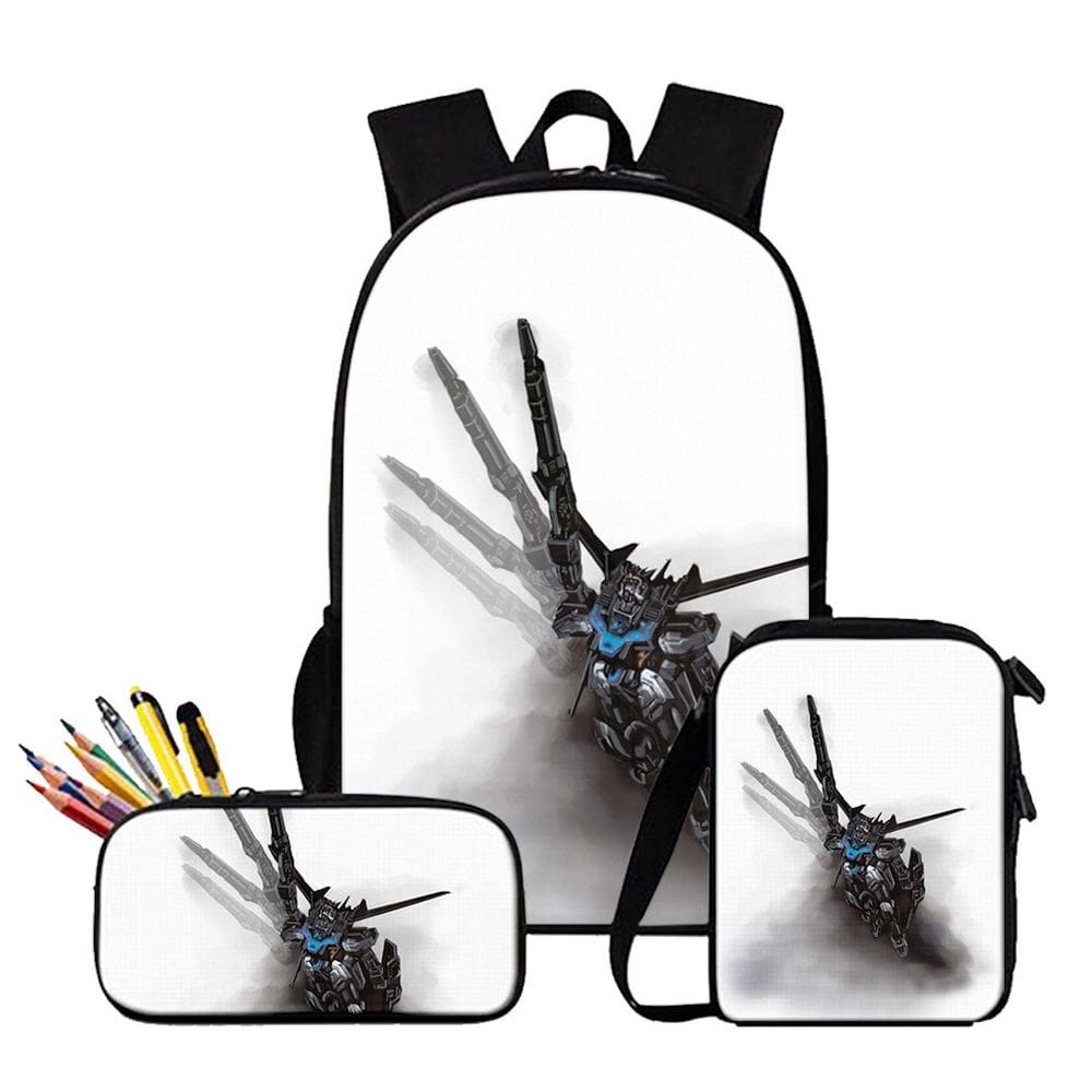 Conjunto de mochilas Gundams School Kids, 3 peças de tecido Oxford