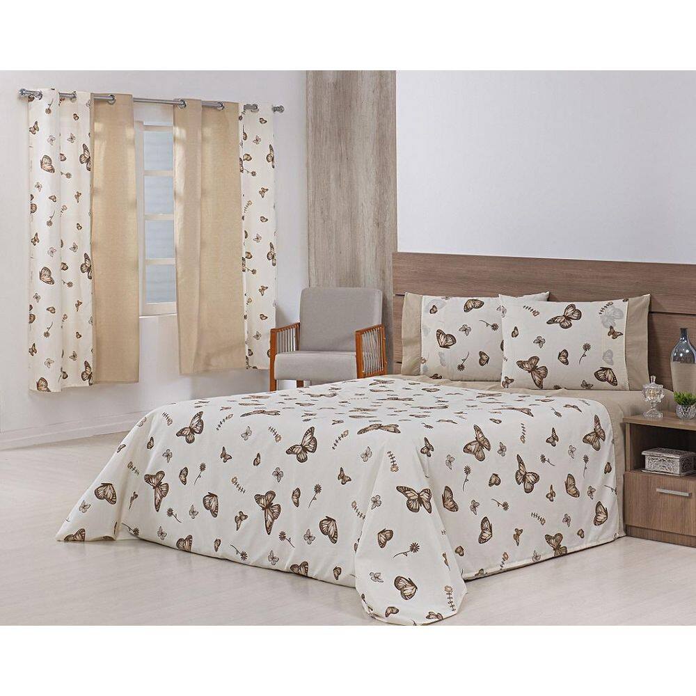 Jogo Lençol 4Pç Cama Viúva 203X120X40180Fiosborboletas Cáqui