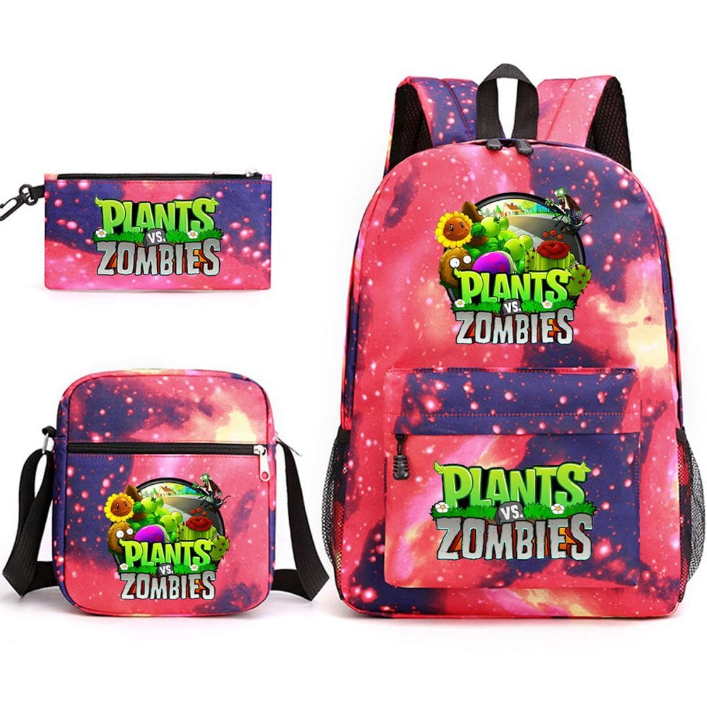 Conjunto de mochilas Plants Zombies Cartoon Kids School Nylon