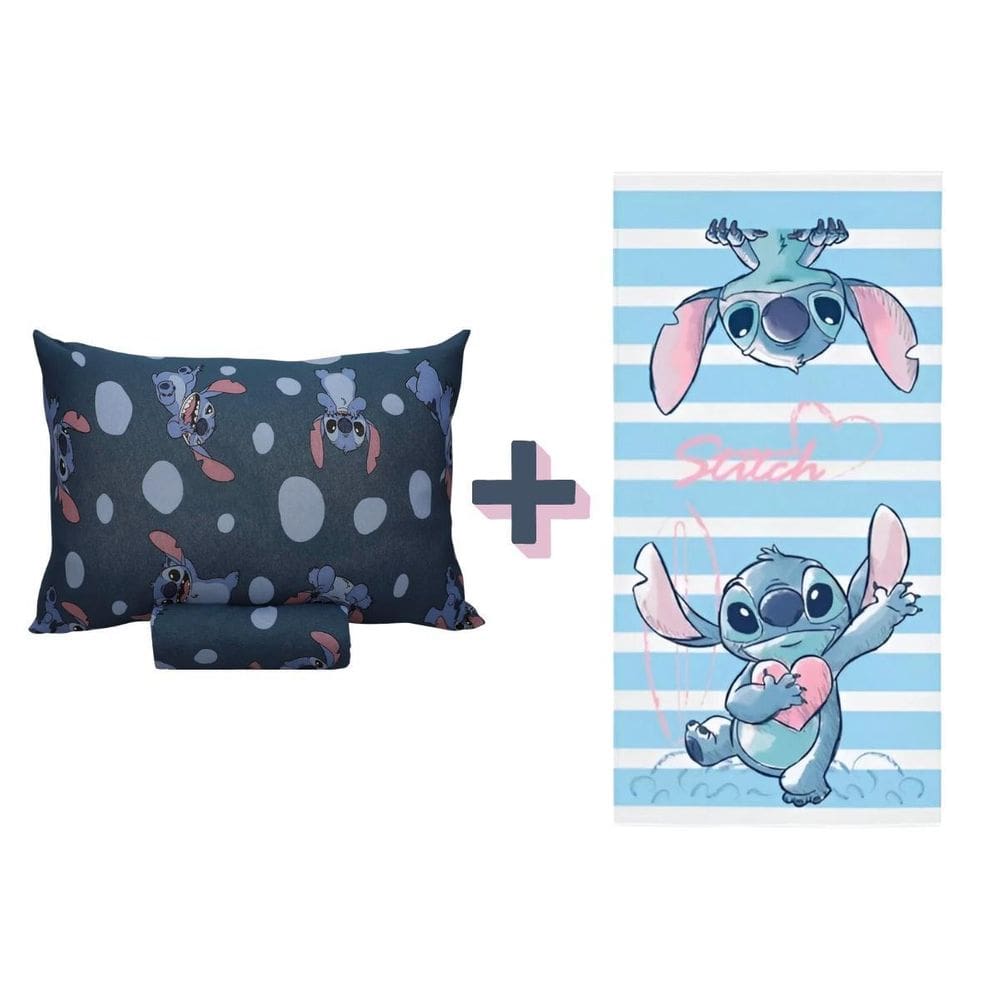 Kit Disney Lilo Stitch Jogo Cama Com Elástico + Toalha Banho