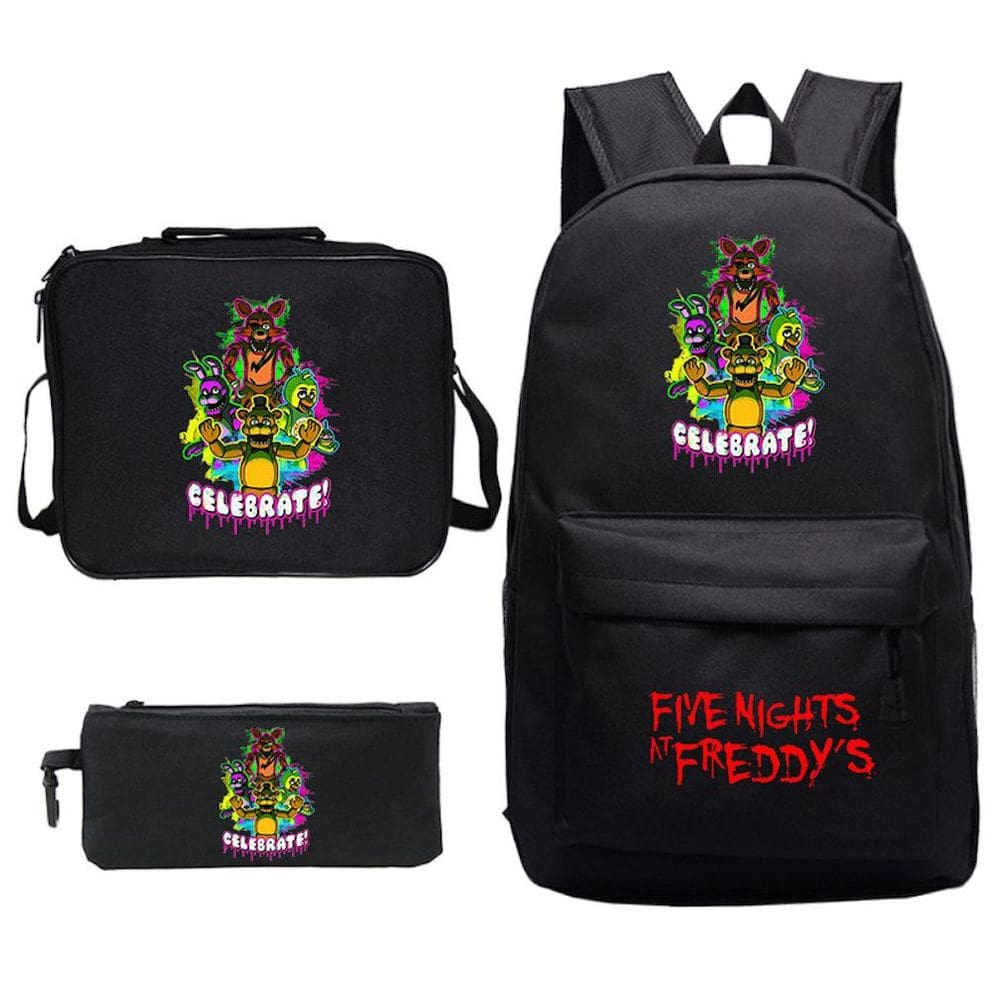 Conjunto de mochilas escolares: mochila Five Nights com lancheira e bolsa de lápis