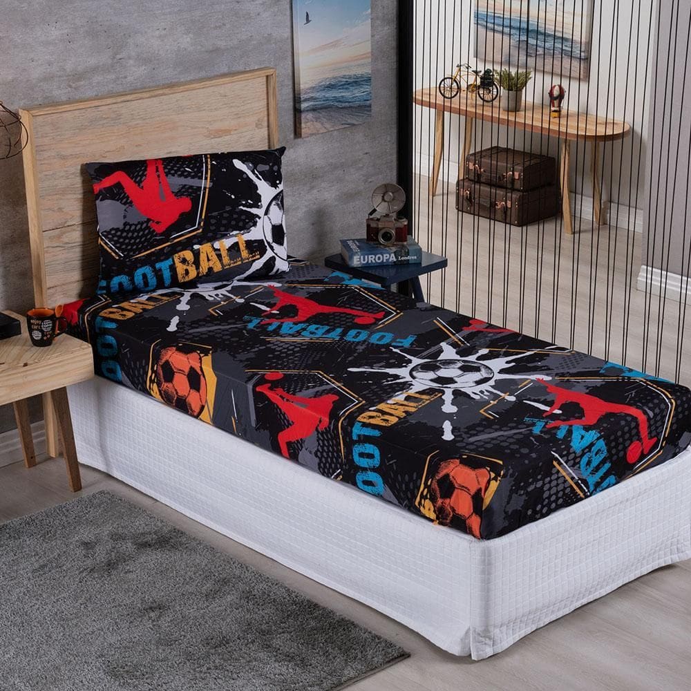 Jogo Cama Lençol Solteiro Alegria 2 Peças Soccer 100%