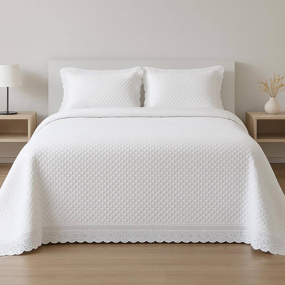 Jogo De Colcha Com Renda Paradis Queen 240X260Cm - Branca