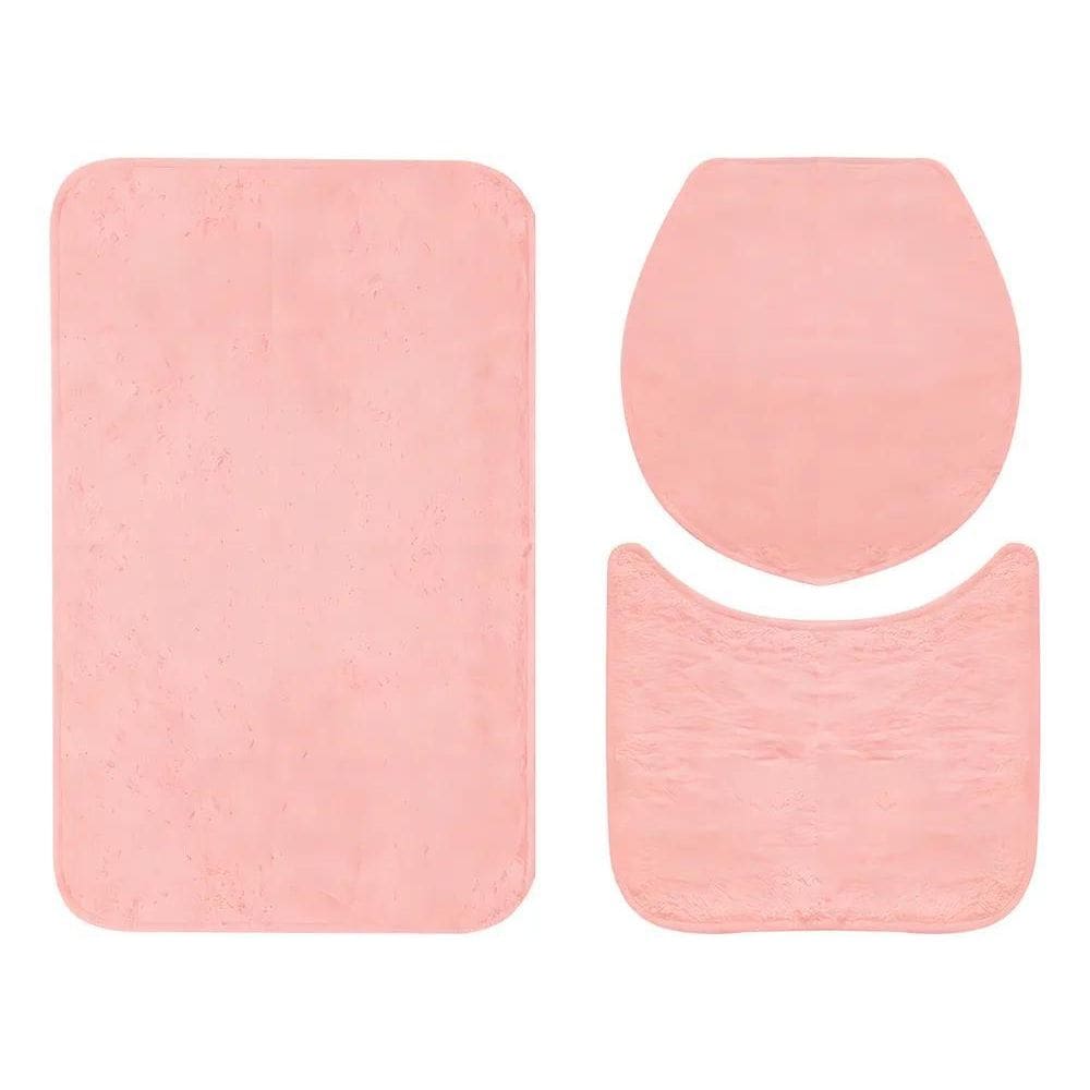 2X Jogo 3 Pçs Tapete Banheiro Premium Emborrachado Peludinho