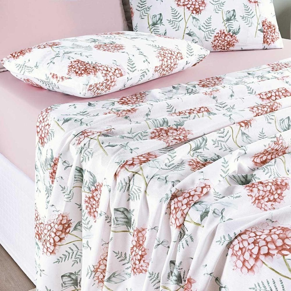Jogo Cama Lençol Maris Casal Percalle 4Pçs Hortênsia Salmão