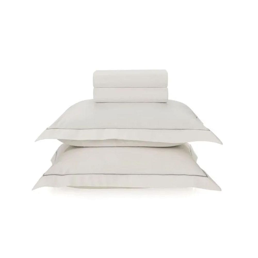 Jogo Cama Casal Deliz 100% Algodão Branco E Cinza Karsten