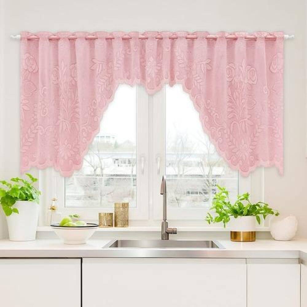 Cortina Bando Renda Cascata Floral 2,95X1,00 Variada - Rose