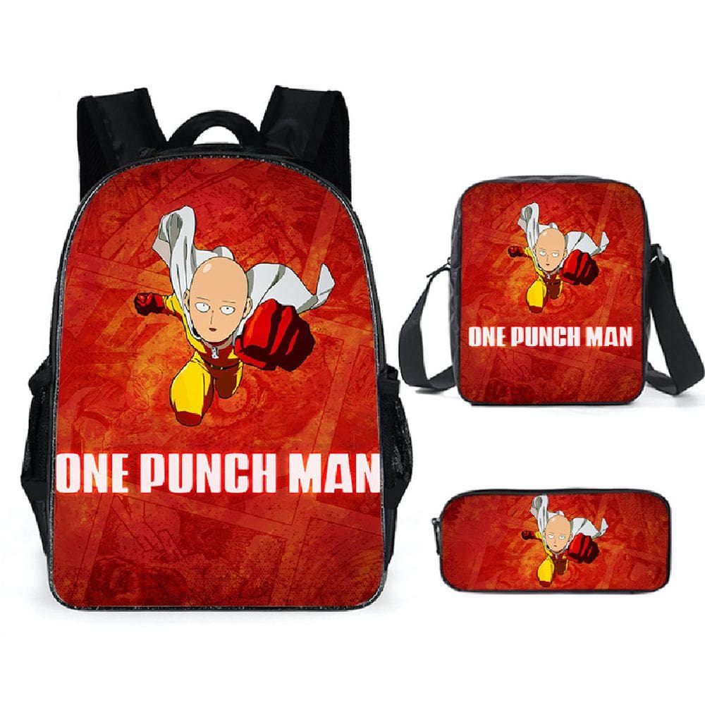 Conjunto de mochilas escolares One Punch Man de poliéster para crianças, 3 unidades