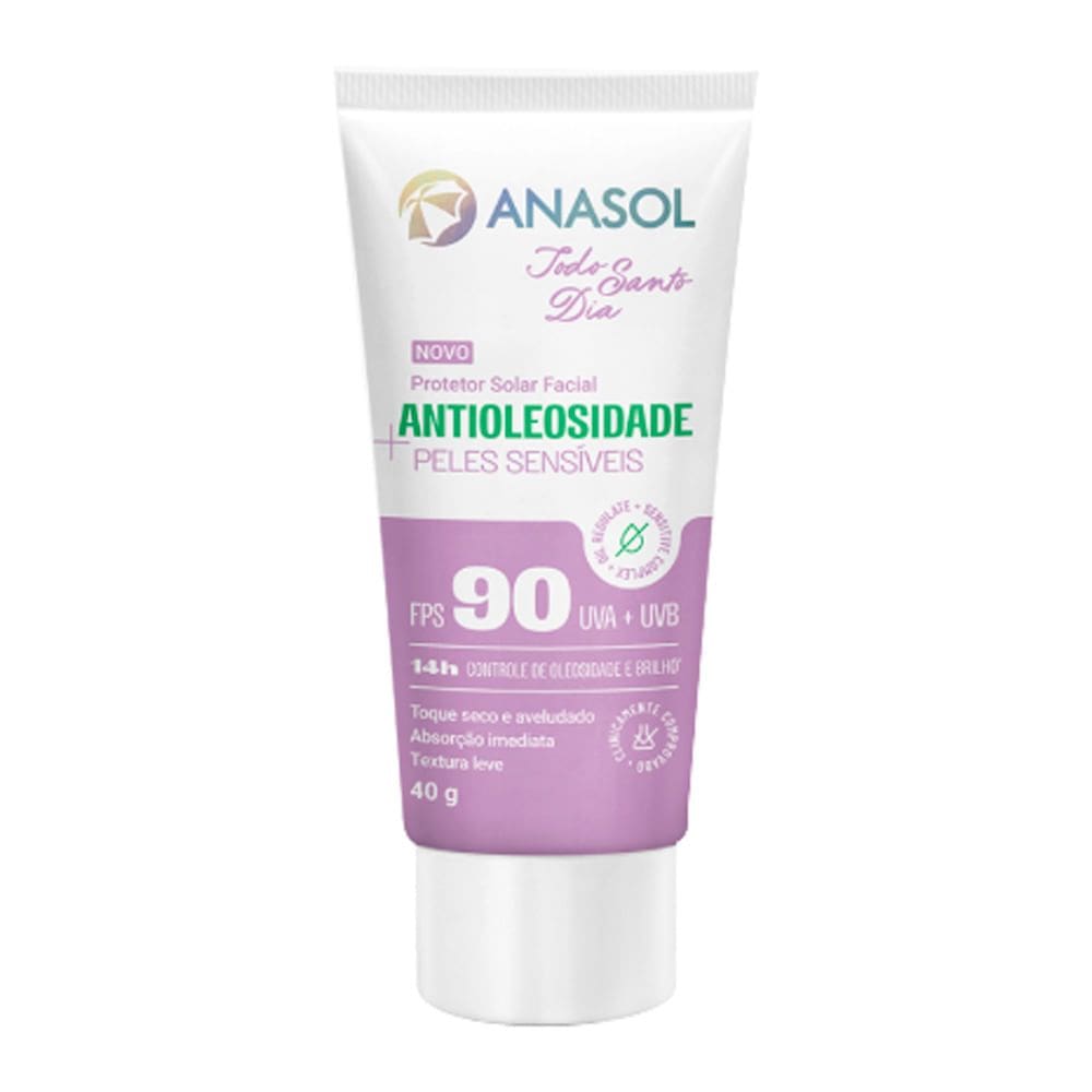 Protetor Solar Facial Anasol Antioleosidade Peles Sensíveis FPS 90 40g