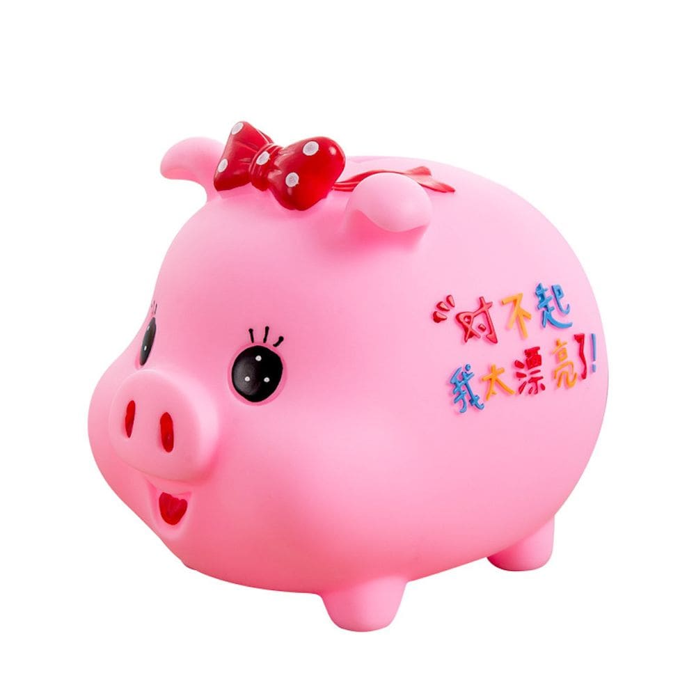 Piggy Bank Pink Pig para crianças em resina 14x10x11cm