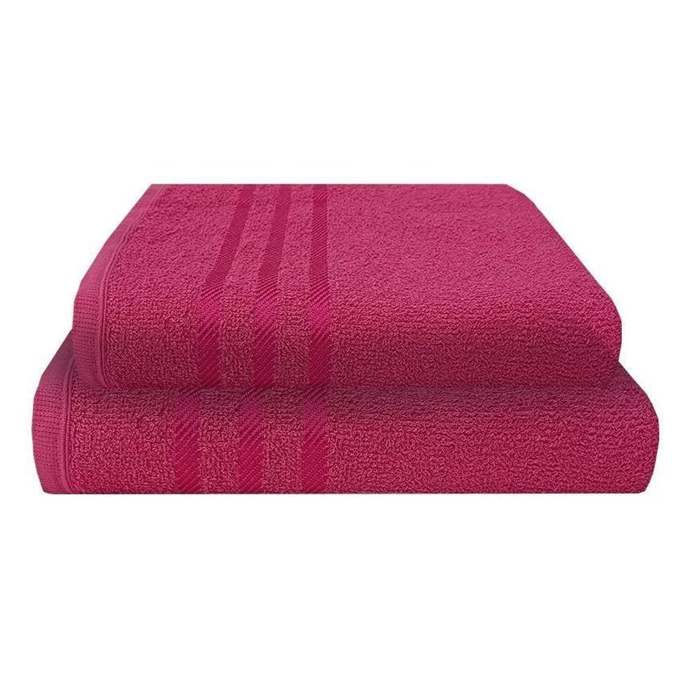 1 Toalha De Banho E 1 Rosto Pink 3 Barras 100% Algodão