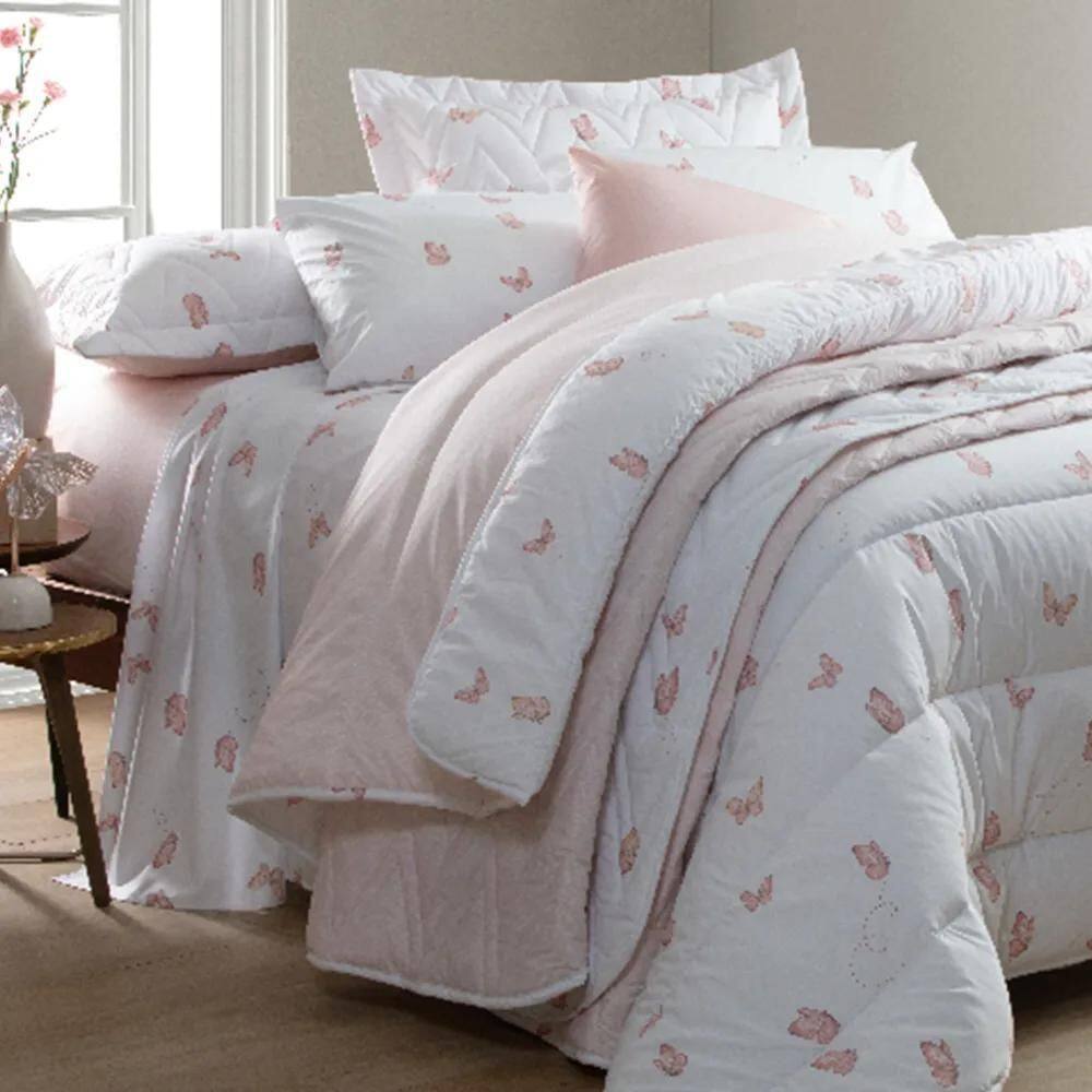 Kit Colcha / Cobre Leito Queen Sonhare Sultan Borboleta Rose