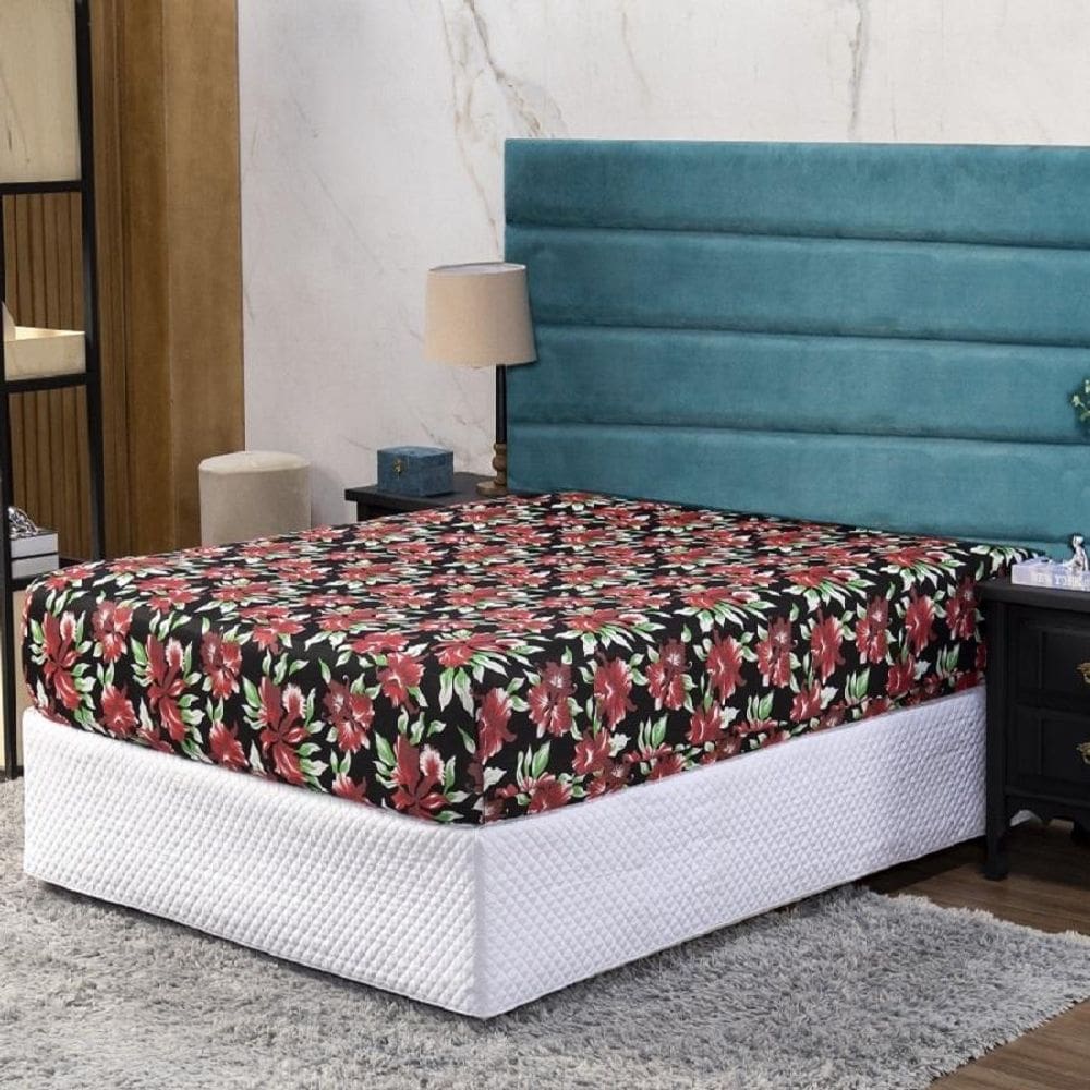Lençol Casal Com Elástico Prático Malha Estampada 1 Peça