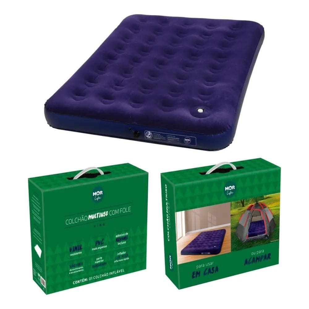 Colchão Inflável Casal Com Inflador Acoplado Multiuso - Mor