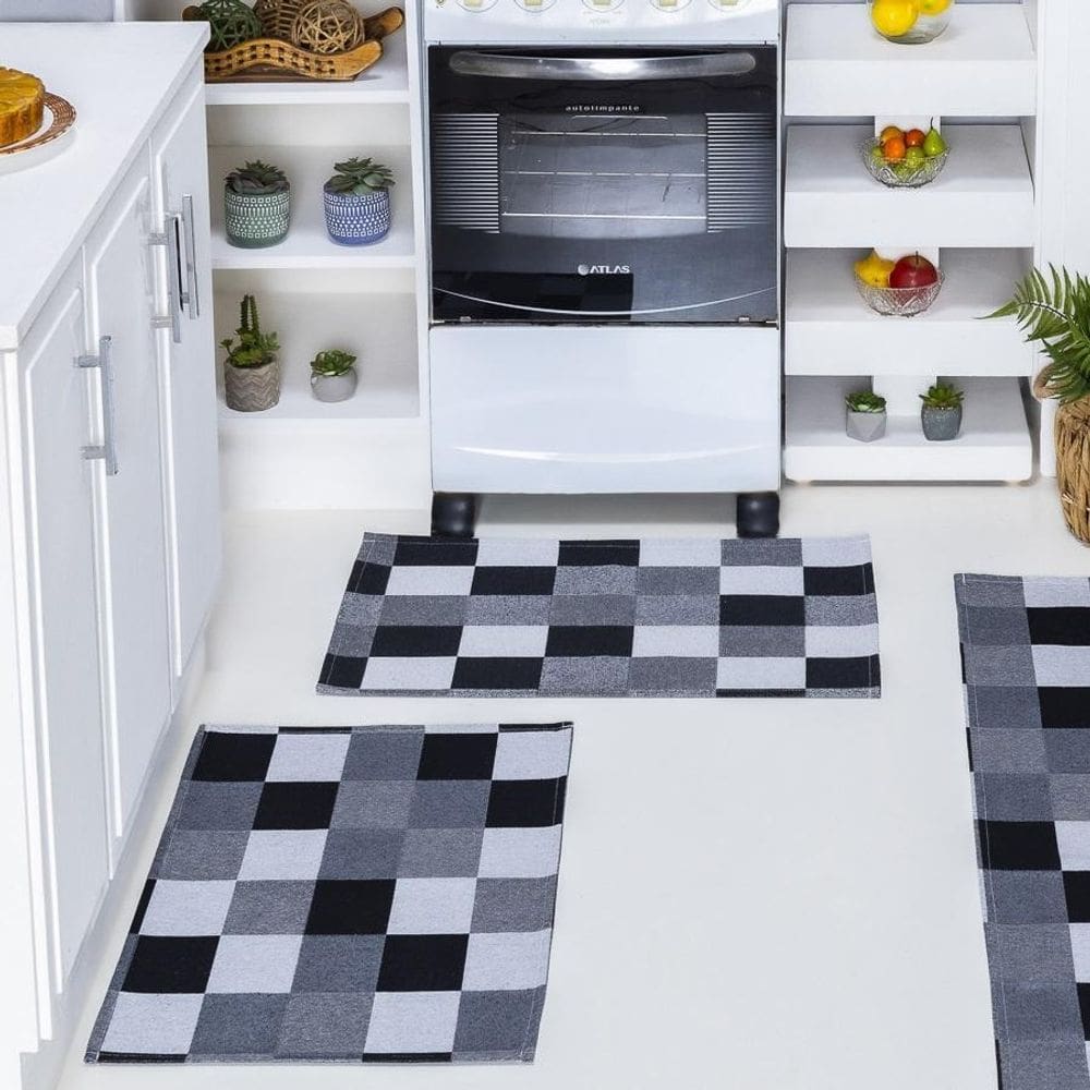 Par Tapete Jacquard Antiderrapante Cozinha Banheiro Quarto