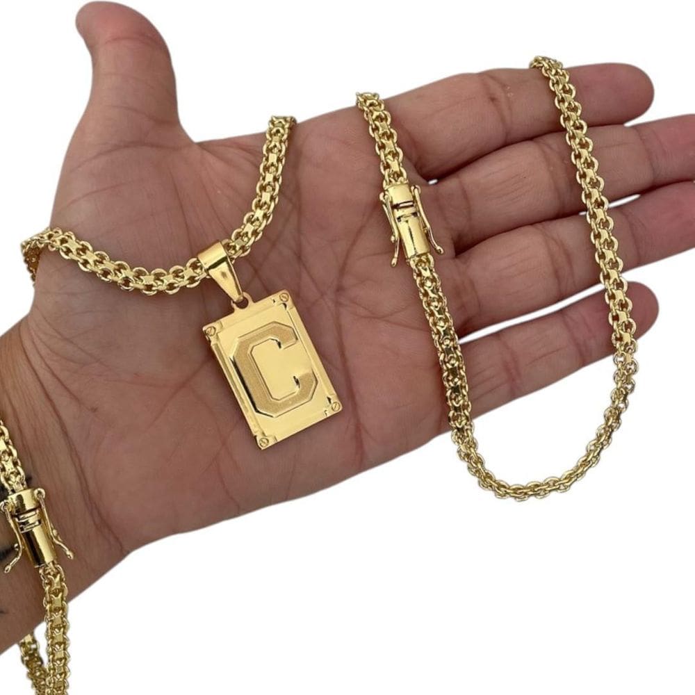 Kit Cadeado Duplo 6Mm + Letra Fecho 750 Banhado A Ouro