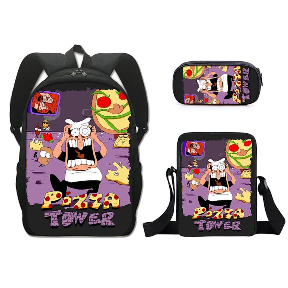 Conjunto de mochilas, 3 peças, Pizzas Towers Anime School para crianças