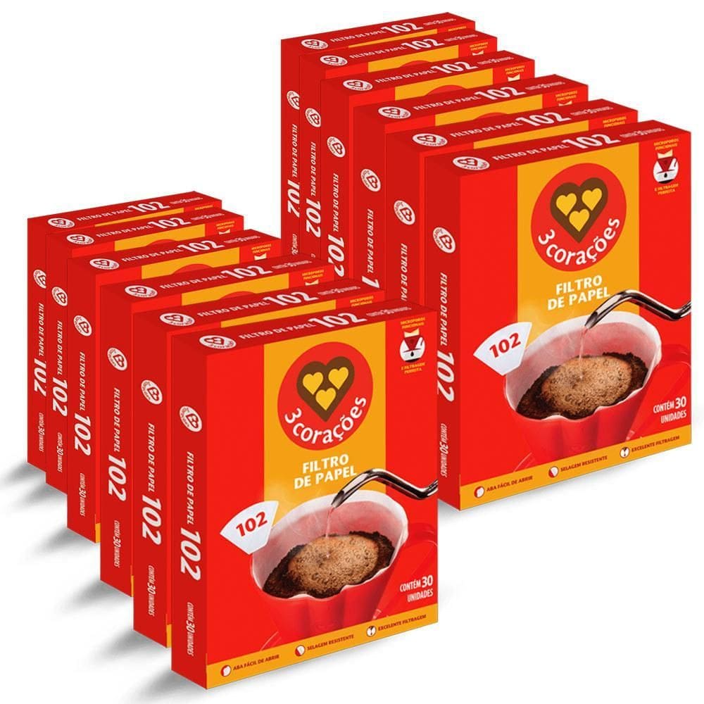 Filtro De Papel Três Corações 102 Kit 12 Cx Com 30 Unidades