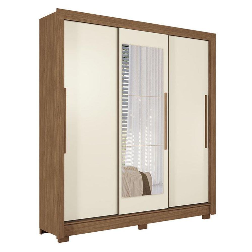 Guarda Roupa Casal 3 Portas de Correr com Espelho Maringá Jatobá Areia - Santos Andirá