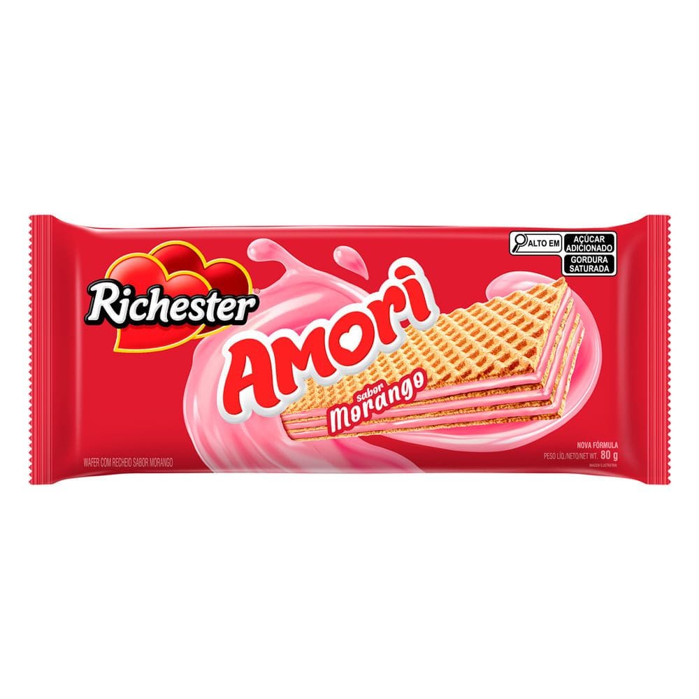Biscoito Wafer Richester Amori Sabor Morango 80g