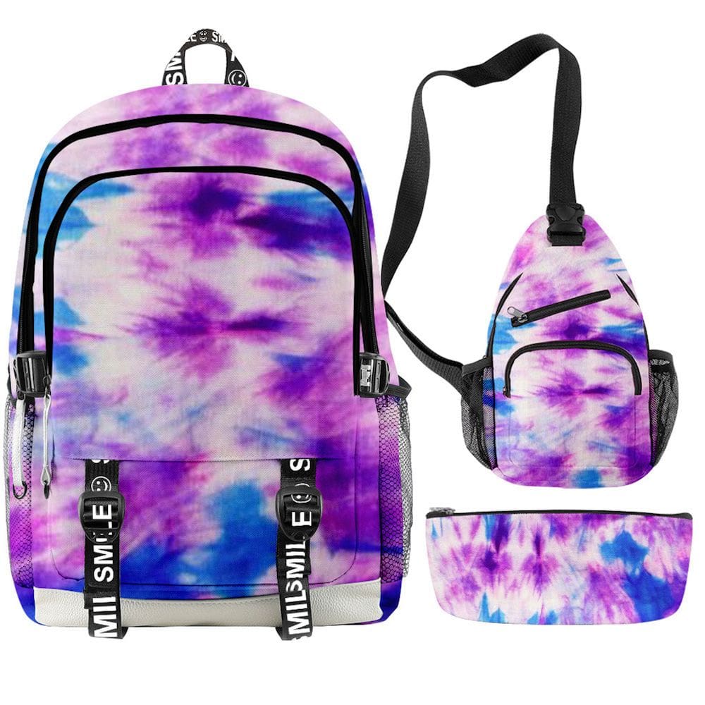 Conjunto de mochilas Oxford Satchel Kids Children TieDye Color 3D