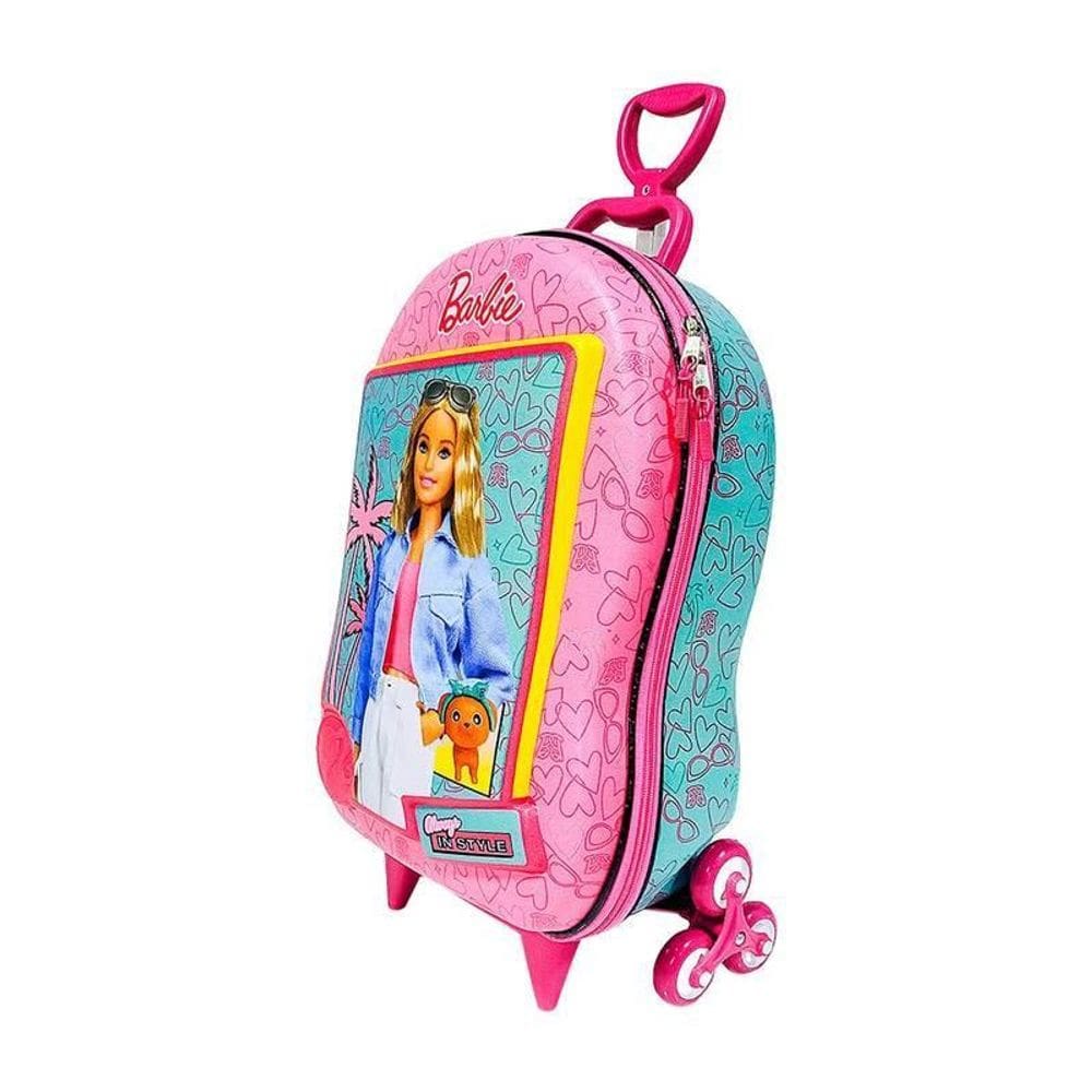 Mala De Viagem Infantil Com Rodinha Barbie In Style 3D Rosa