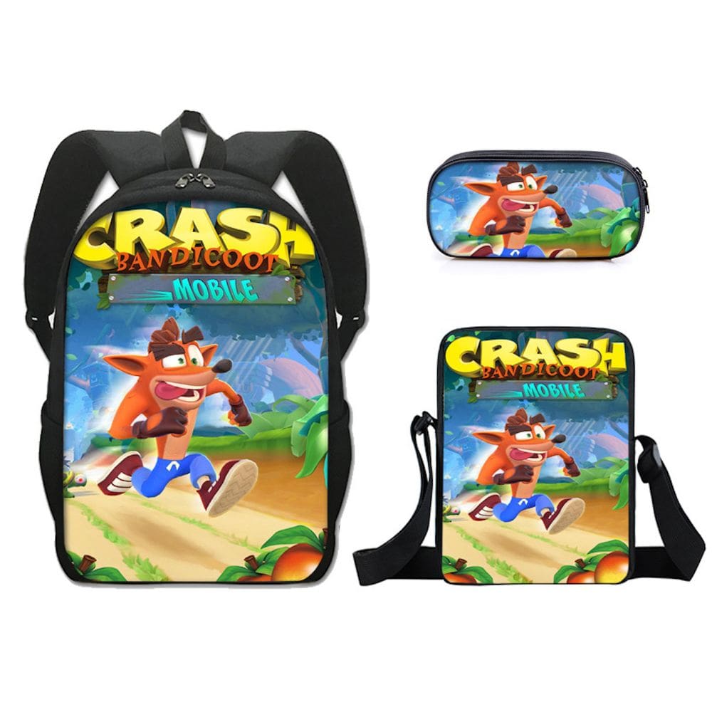 Conjunto de mochilas Crashs Bandicoots Cartoon Kids School Nylon