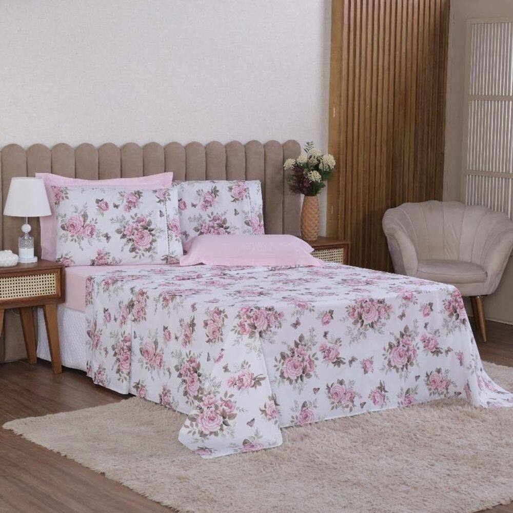 Jogo Cama Queen 4P Lençol + Fronha Esmeralda Percal 100%