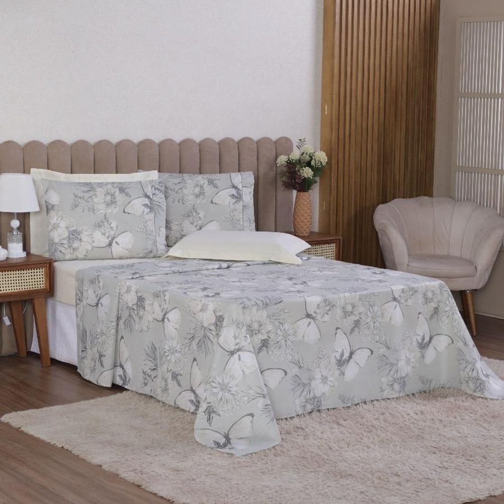 Jogo Cama King 4P Lençol + Fronha Esmeralda Percal 100%