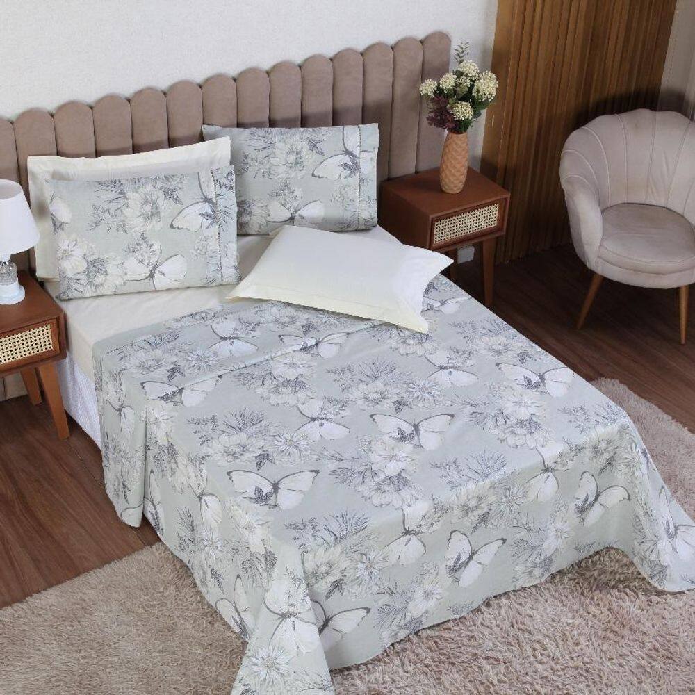 Jogo Cama Queen 6P Lençol + Fronha Esmeralda Percal 100%