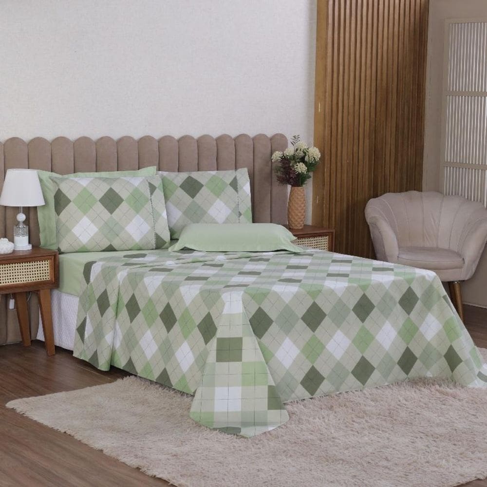 Jogo Cama King 4P Lençol + Fronha Esmeralda Percal 100%