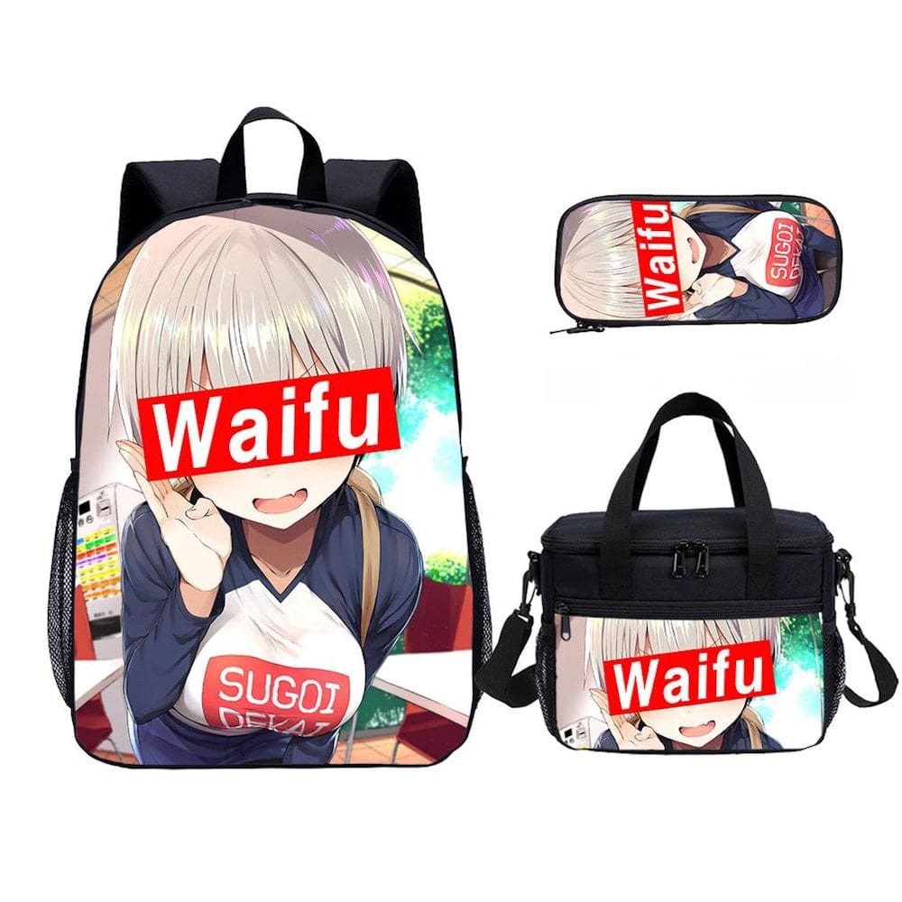Conjunto de mochilas escolares: mochila Sugois Senpais Waifus, lancheira e lápis