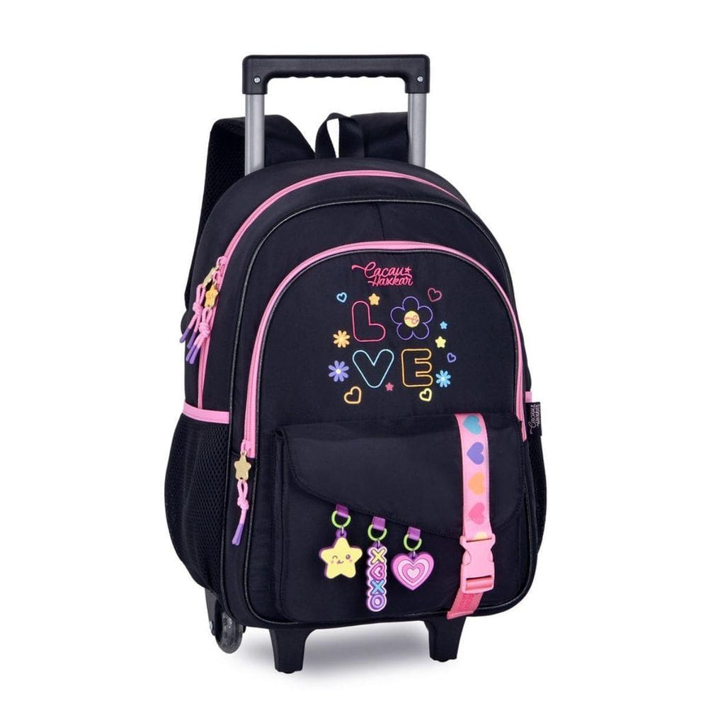 Mochila Rodinhas Cacau Haxkar Bolsa Escolar Feminina Premium