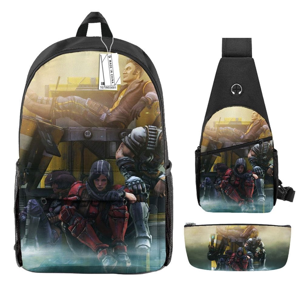 Mochila escolar Borderlands Anime, conjunto de 3 peças para crianças