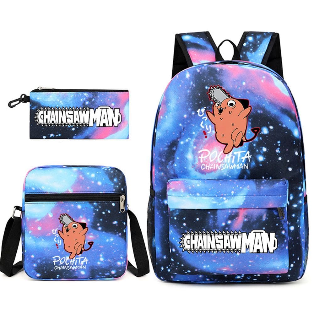 Conjunto de mochilas Chainsaws Mans Pochitas Cartoon Kids School