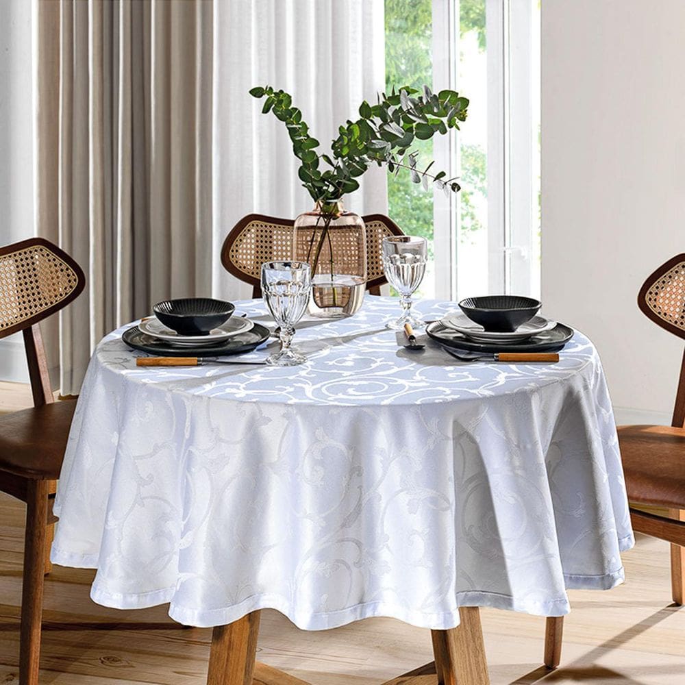 Toalha De Mesa Redonda 4 Lugares 1,60 Requinte Dohler Branco