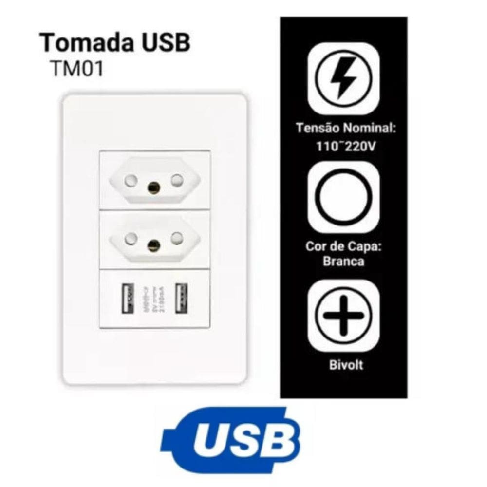 Tomada Usb Carregador Turbo Tipo C Parede Bivolt 4X2 Cor